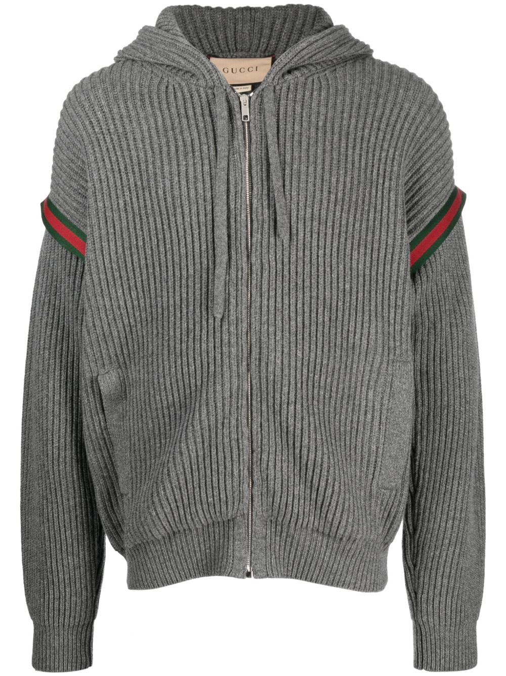 Gucci Web 罗纹拉链连帽衫 - 灰色