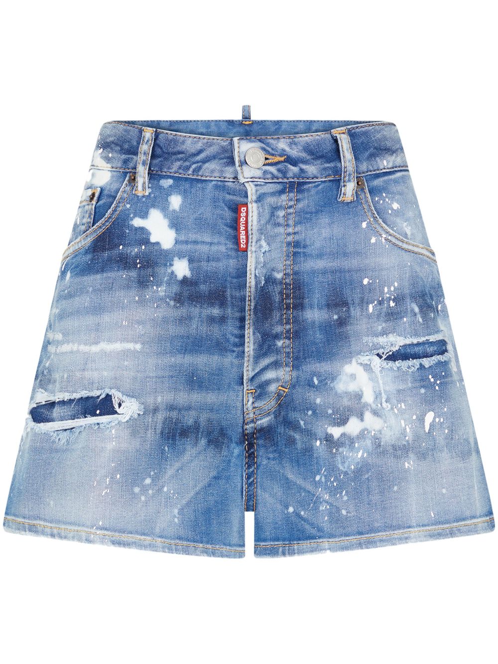 DSQUARED2 logo吊牌仿旧牛仔短裤 - 蓝色