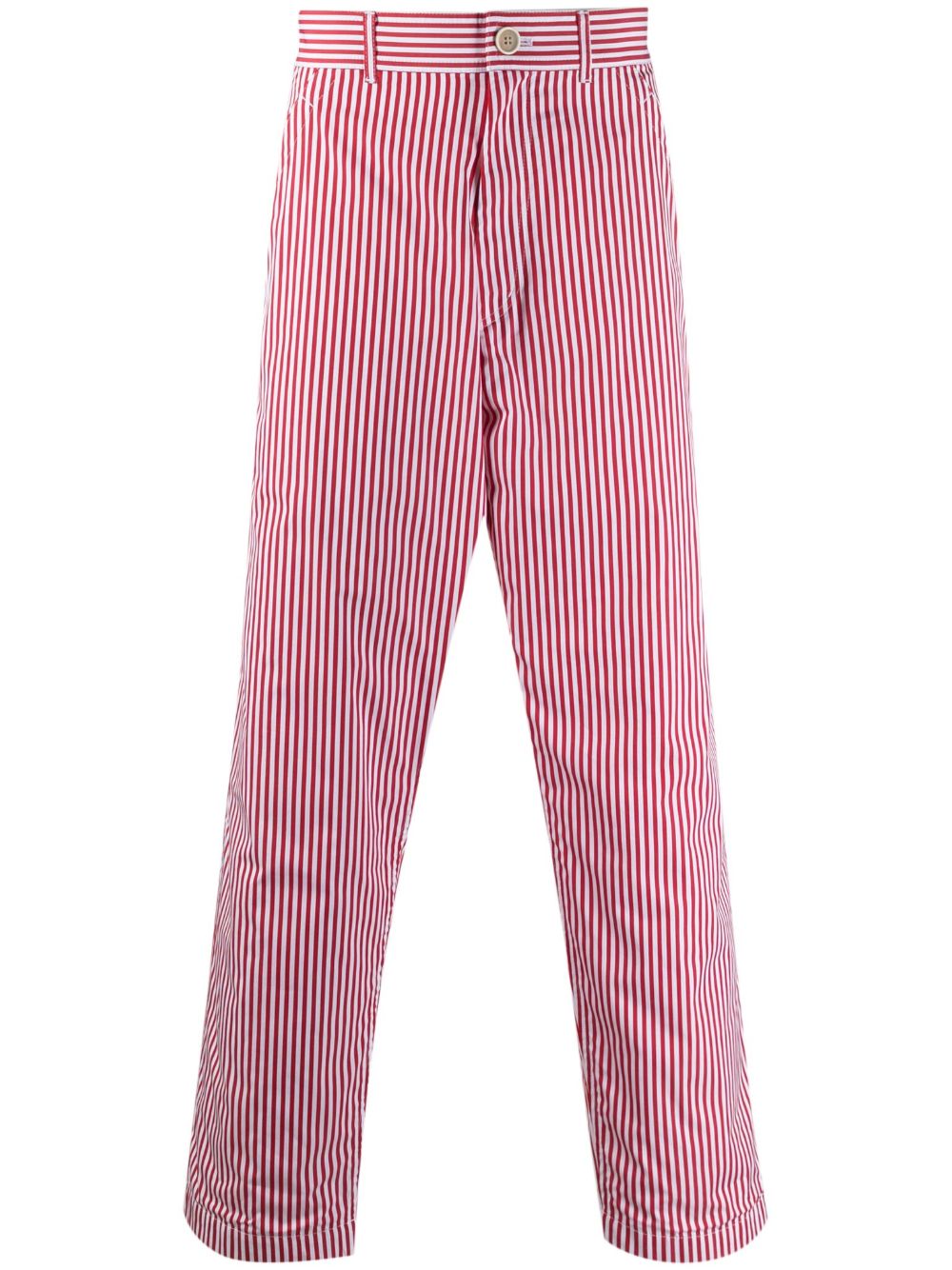 Comme Des Garçons Shirt 细条纹搭扣吊带直筒长裤 - 红色
