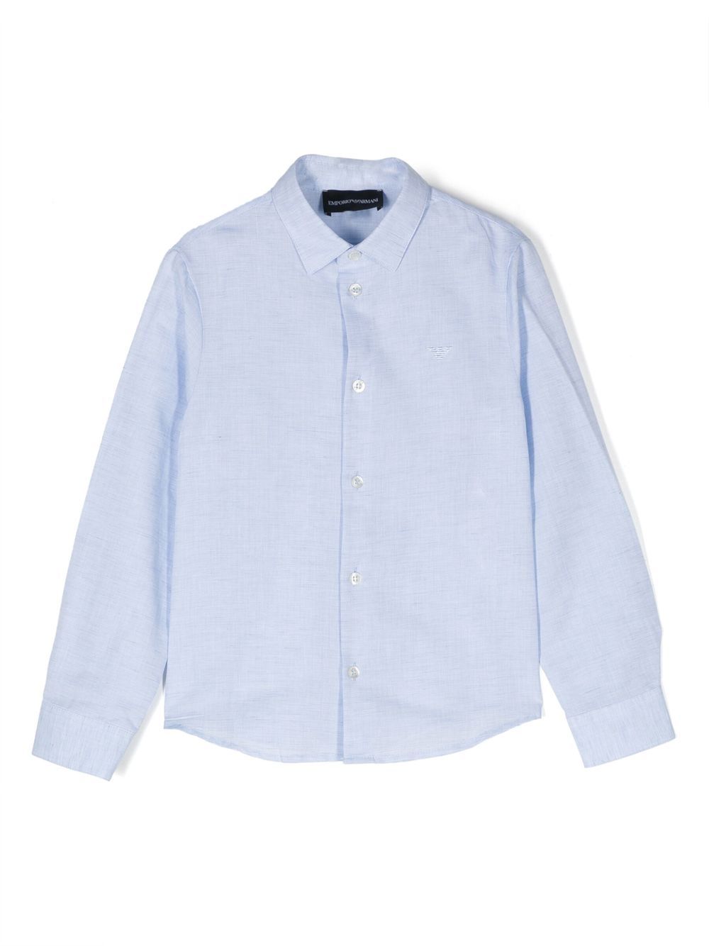 Emporio Armani Kids 长袖亚麻衬衫 - 蓝色