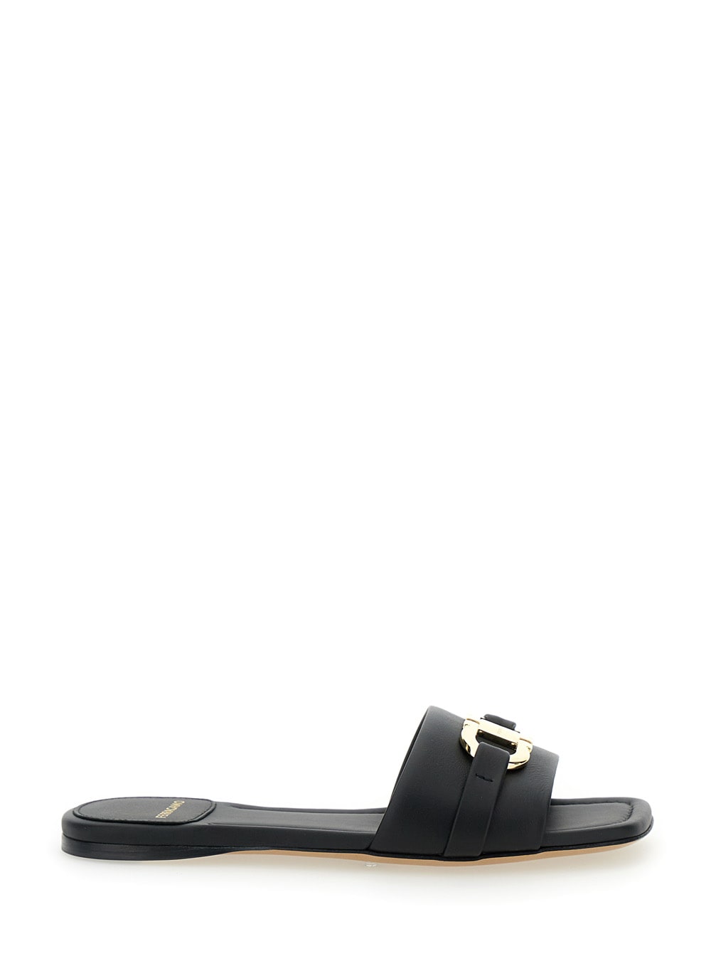 Ferragamo leah Black Sandals With Gancini Plate On Front In Leather Woman