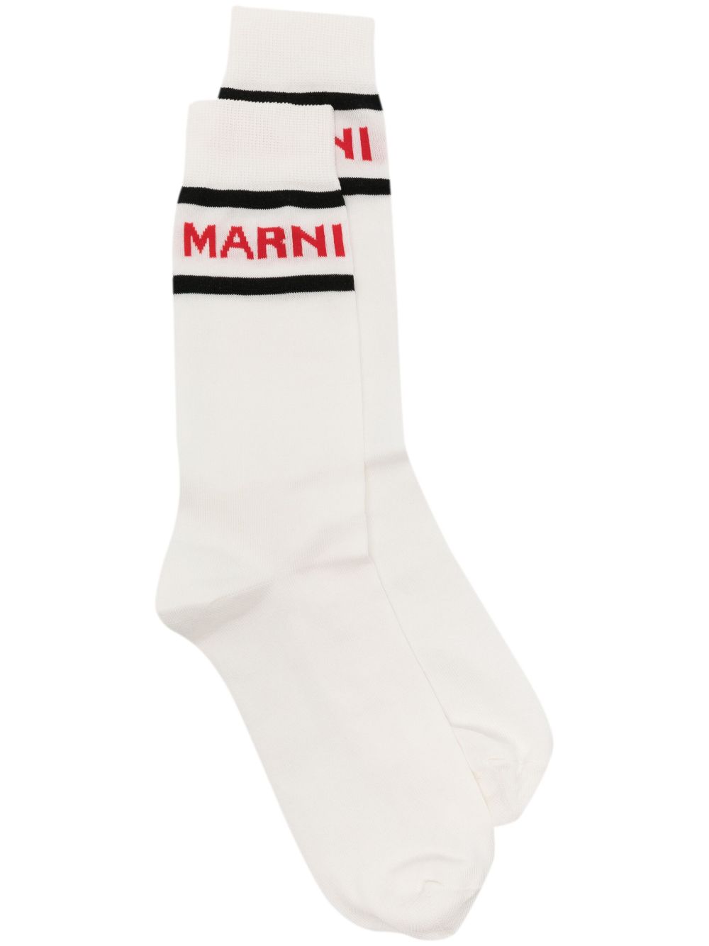 Marni 对比边饰嵌花针织logo针织袜 - 白色