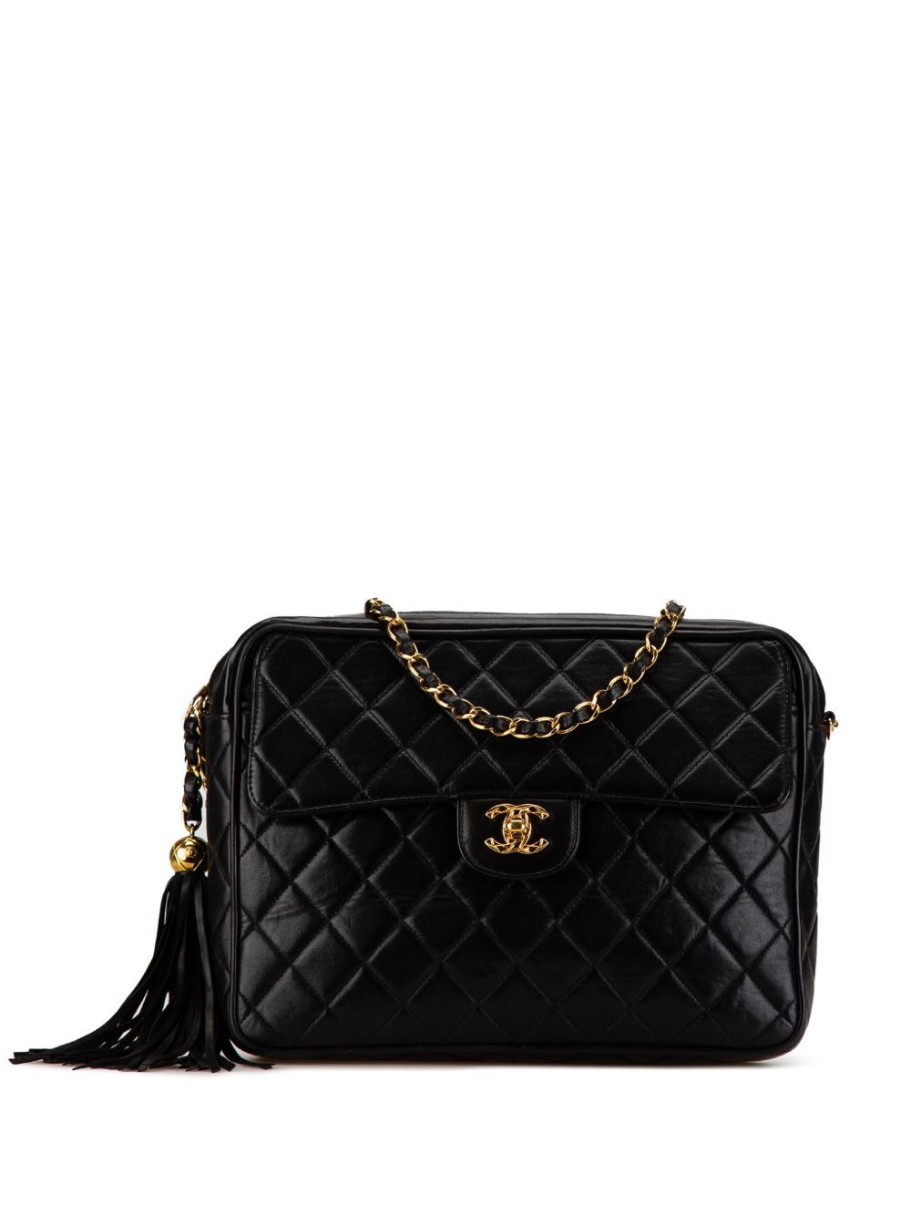 CHANEL Pre-Owned 绗缝小羊皮流苏斜挎相机包（1994-1996年典藏款） - 黑色