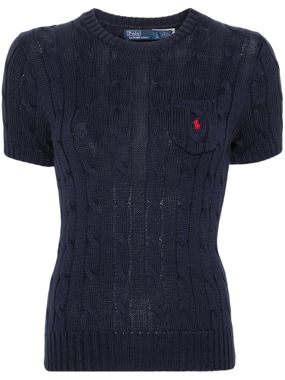 Polo Ralph Lauren logo刺绣粗绞花针织T恤 - 蓝色