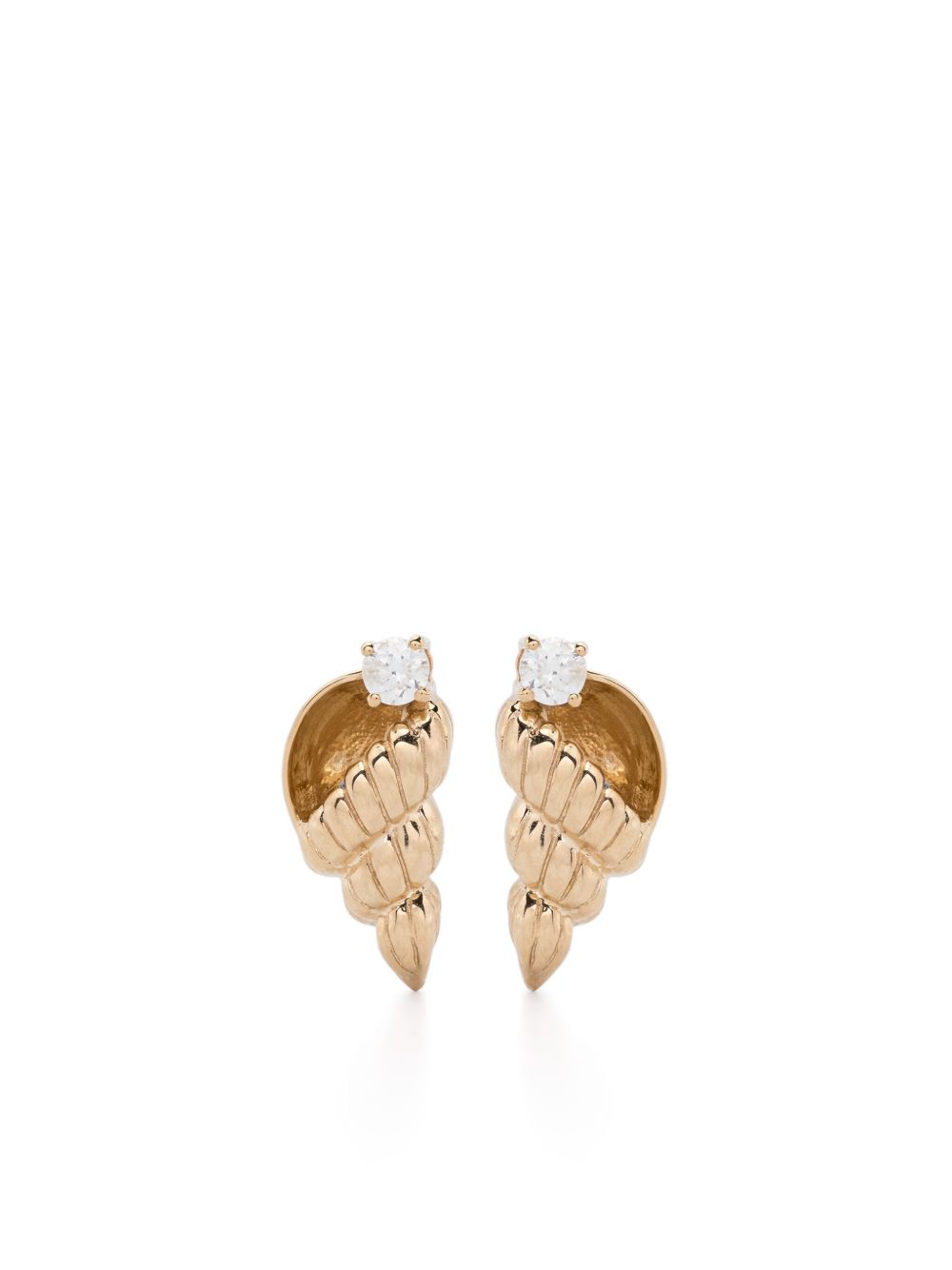 Yvonne Léon 9k黄金 Paire De Puces Nautilus 钻石耳环 - 金色