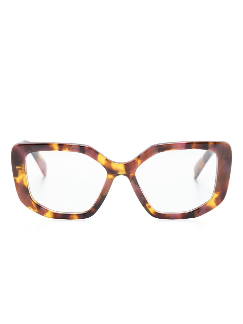 Prada Eyewear 大理石纹方框眼镜 - 褐色
