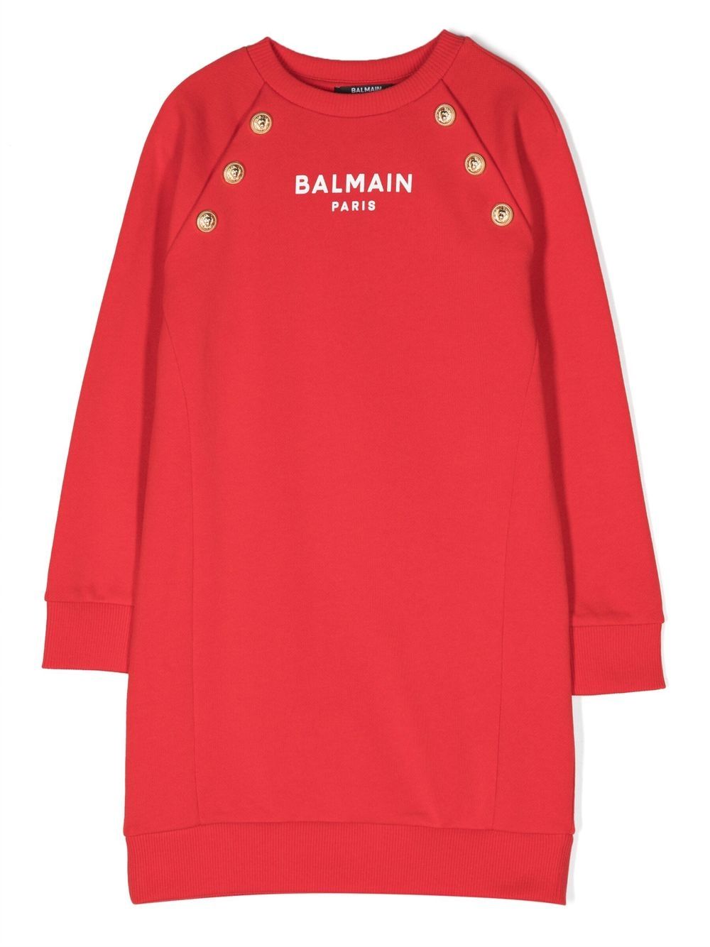 Balmain Kids 长袖针织连衣裙 - 红色