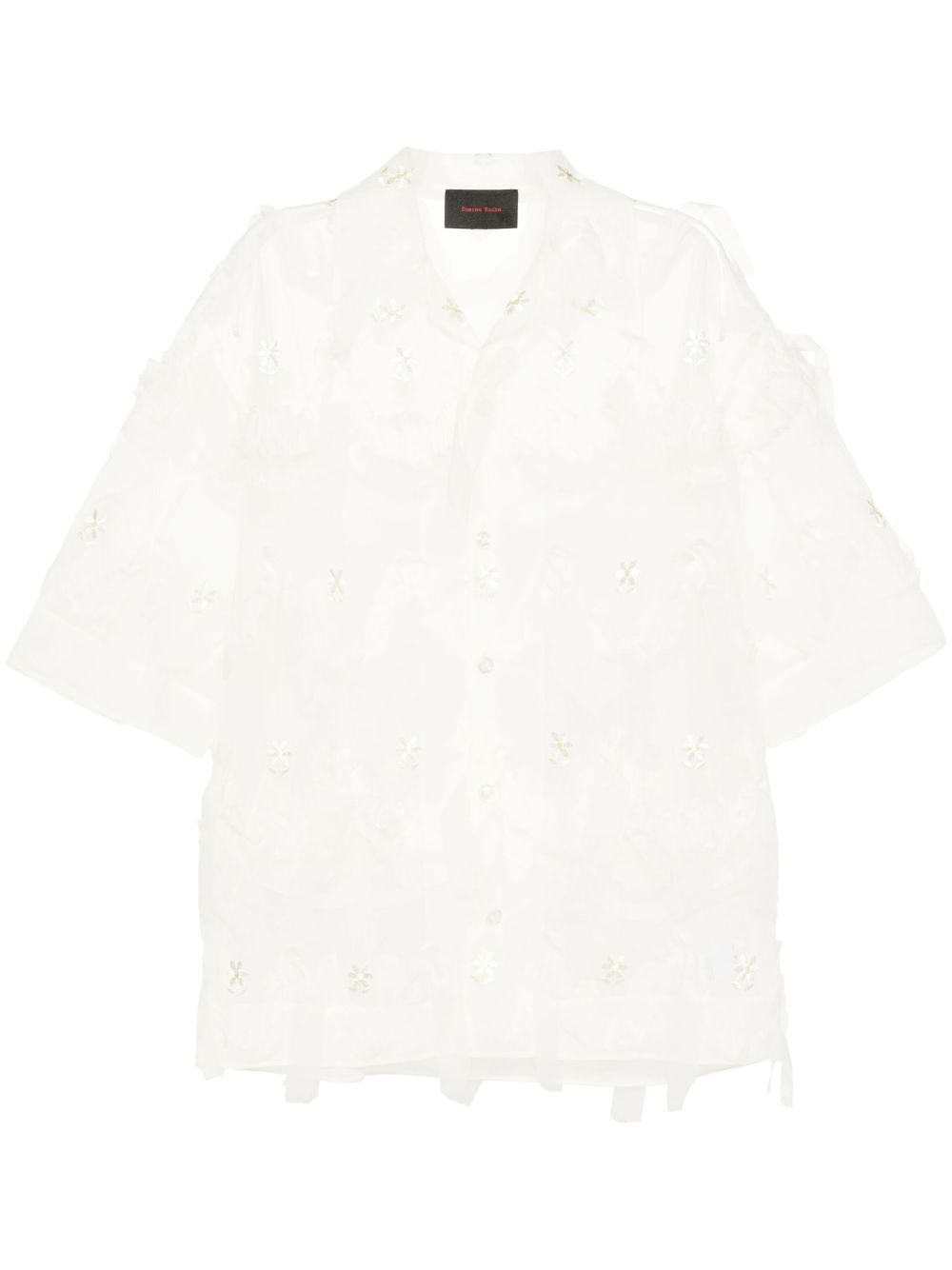 Simone Rocha 花卉刺绣薄纱衬衫 - 白色