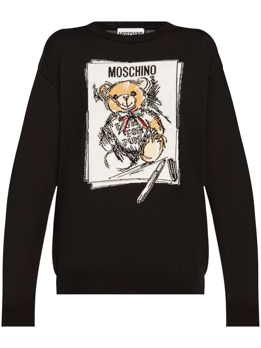 Moschino logo刺绣毛衣 - 黑色