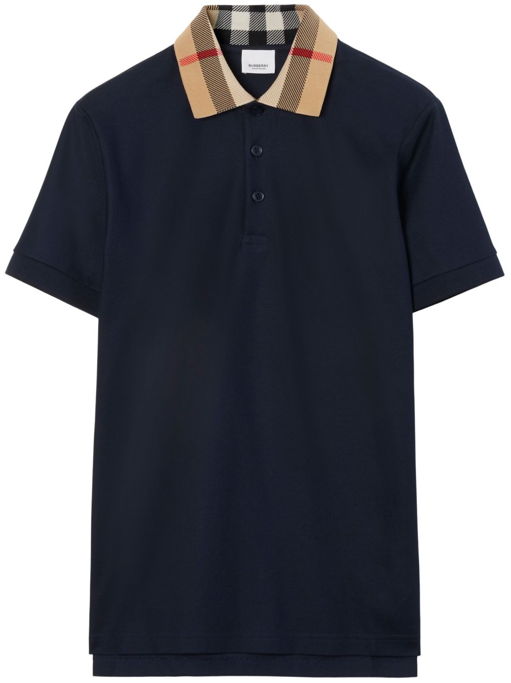 Burberry 格纹衣领棉polo衫 - 蓝色