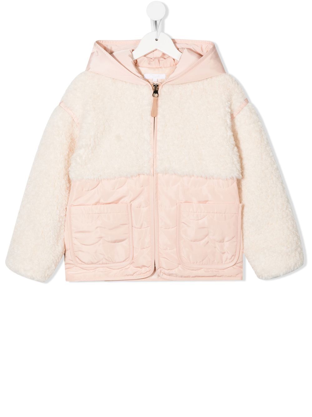 Chloé Kids 纹理连帽填充夹克 - 粉色
