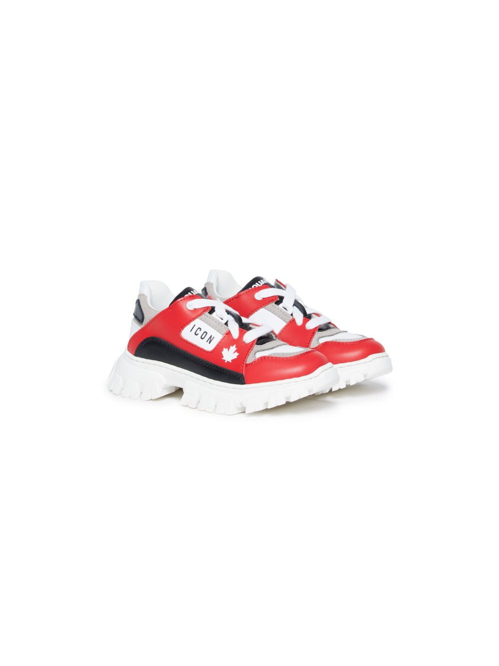 DSQUARED2 KIDS Icon 拼接皮质运动鞋 - 红色