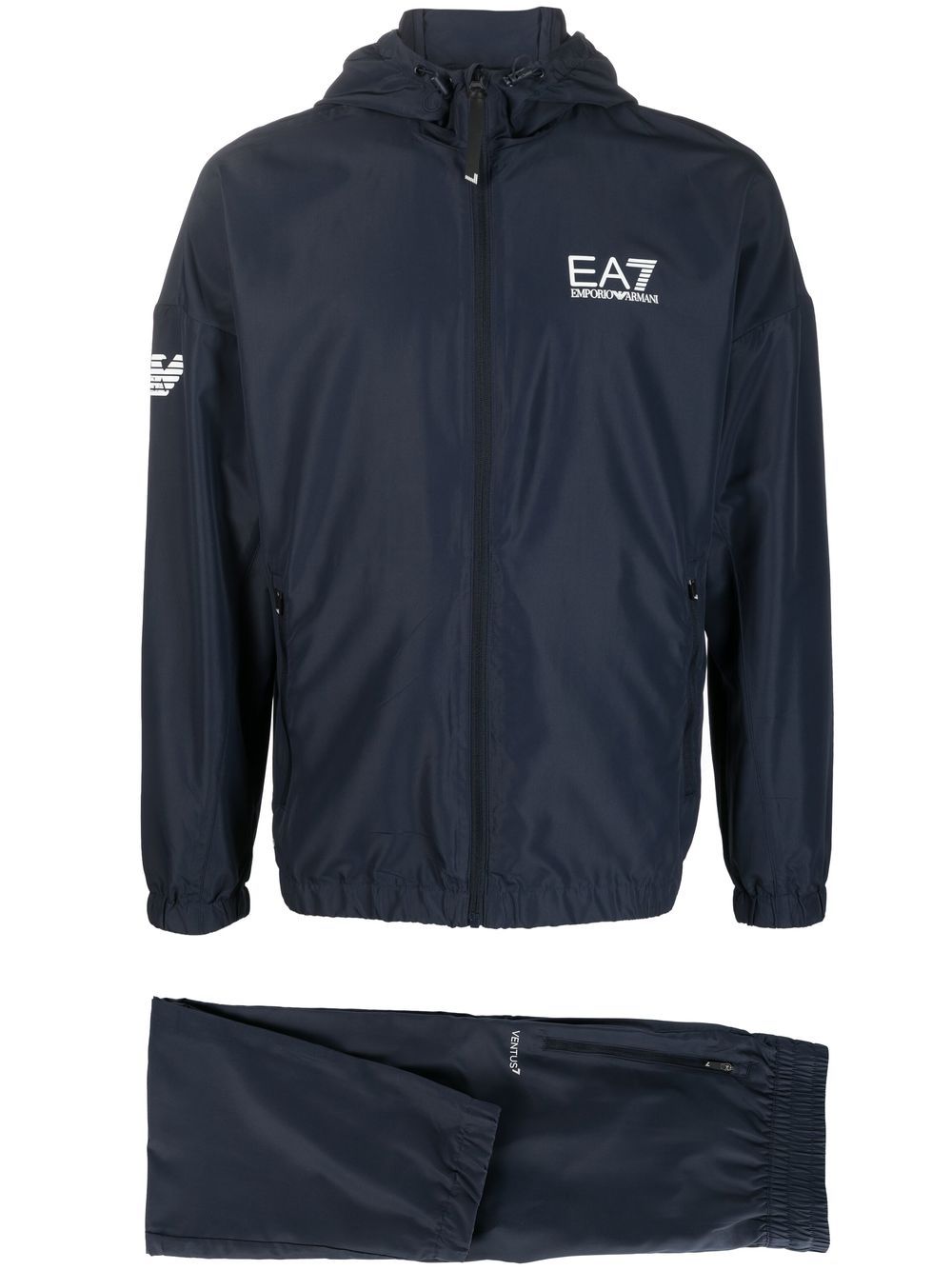 Ea7 Emporio Armani logo印花拉链连帽夹克 - 蓝色