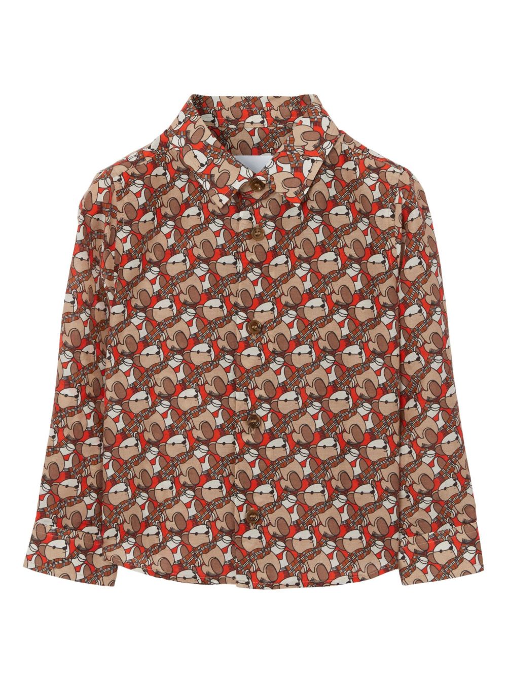 Burberry Kids Thoma Bear 印花棉质真丝衬衫 - 橘色