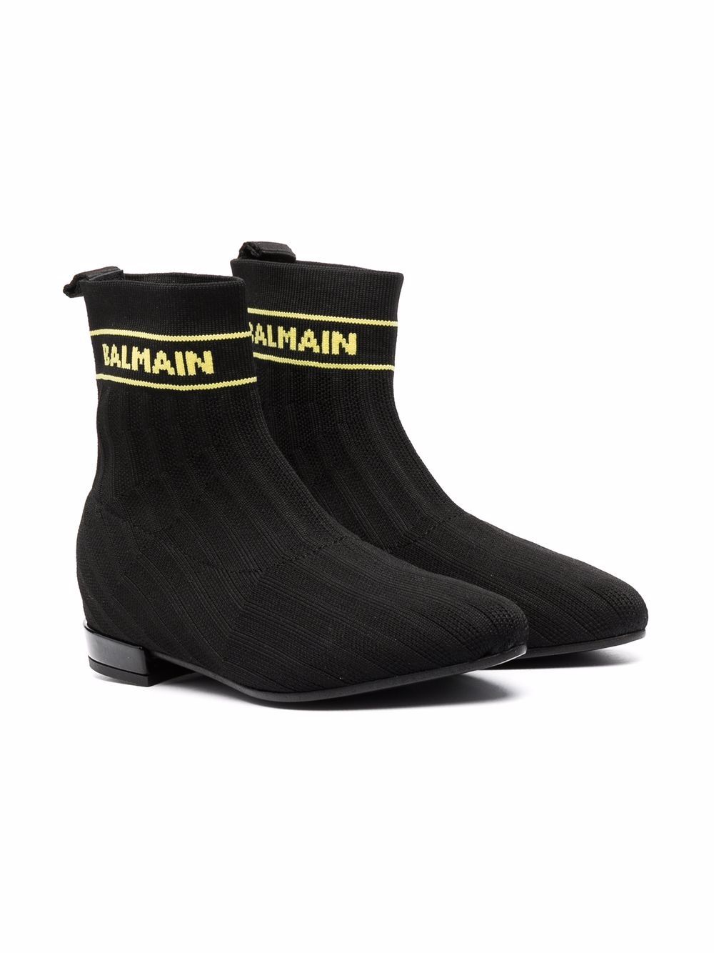Balmain Kids logo针织杏仁形鞋头及踝靴 - 黑色