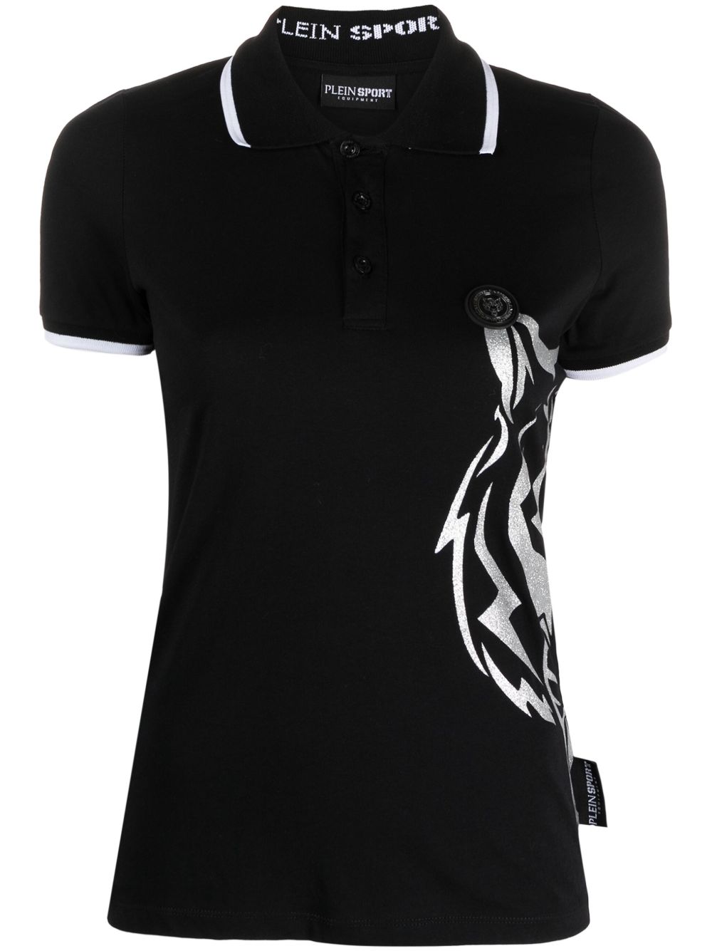 Plein Sport logo印花棉polo衫 - 黑色