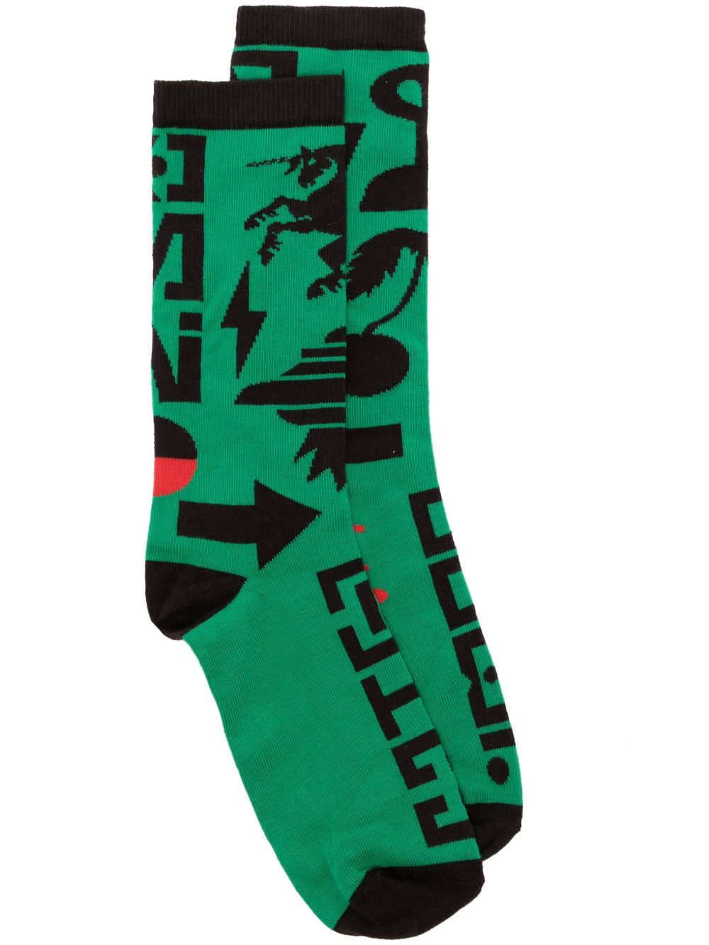 Walter Van Beirendonck 提花及踝针织袜 - 绿色