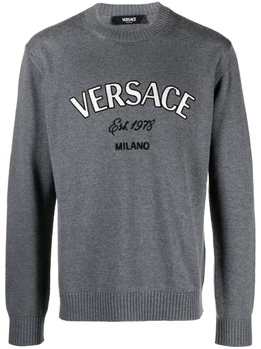 Versace Milano Stamp 刺绣羊毛毛衣 - 灰色