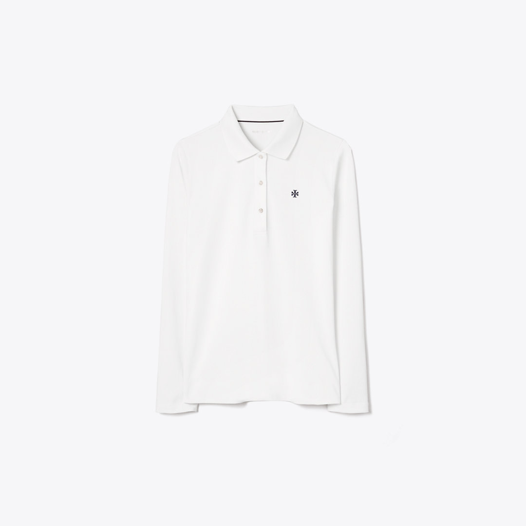 Tory Burch Performance Piqué Long-Sleeve Polo