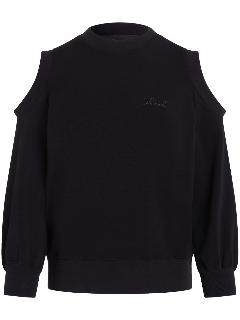 Karl Lagerfeld logo刺绣镂空细节卫衣 - 黑色