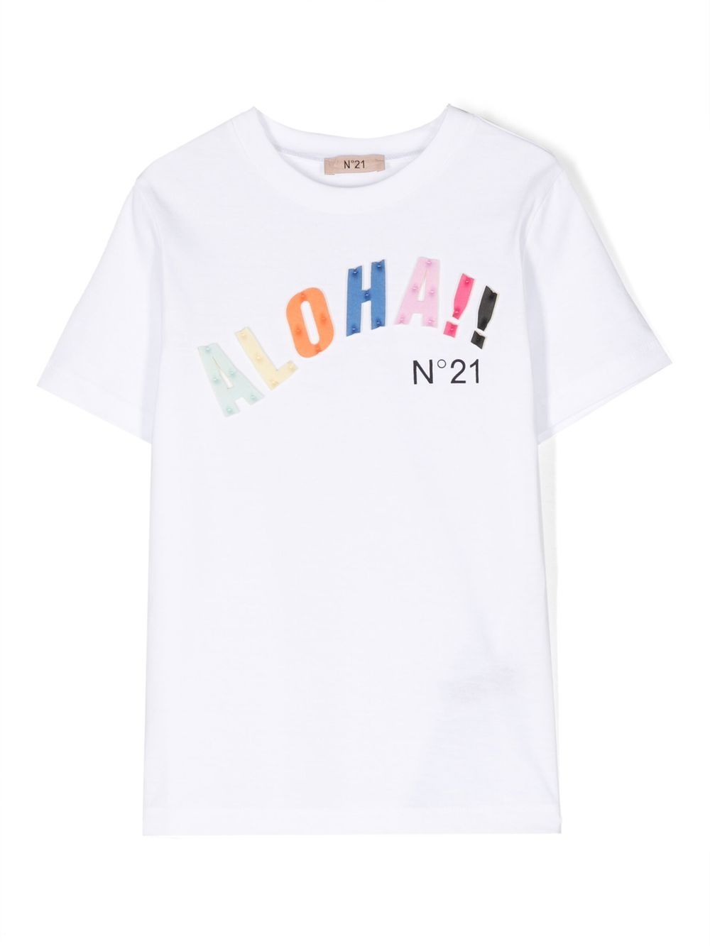 Nº21 Kids 标语贴花logo印花T恤 - 白色