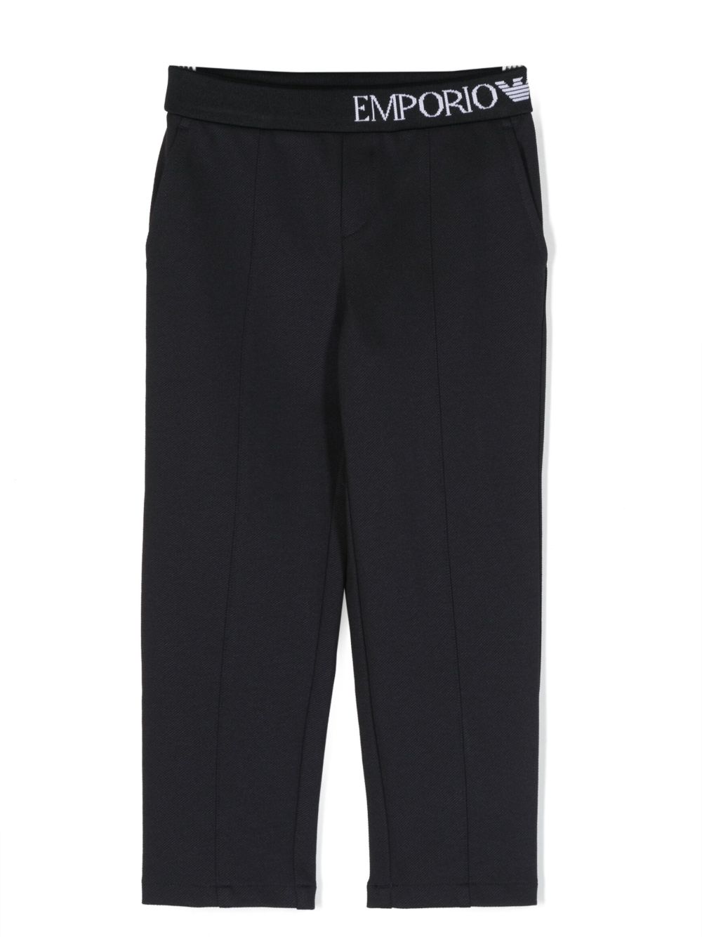 Emporio Armani Kids logo裤腰斜纹布直筒长裤 - 蓝色