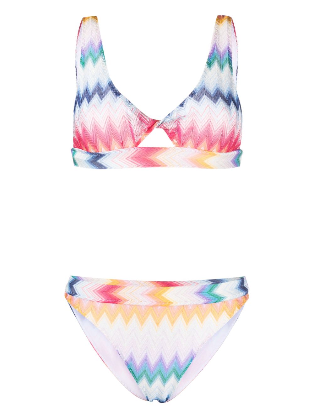 Missoni Z字形图案编织金银丝比基尼套装 - 蓝色