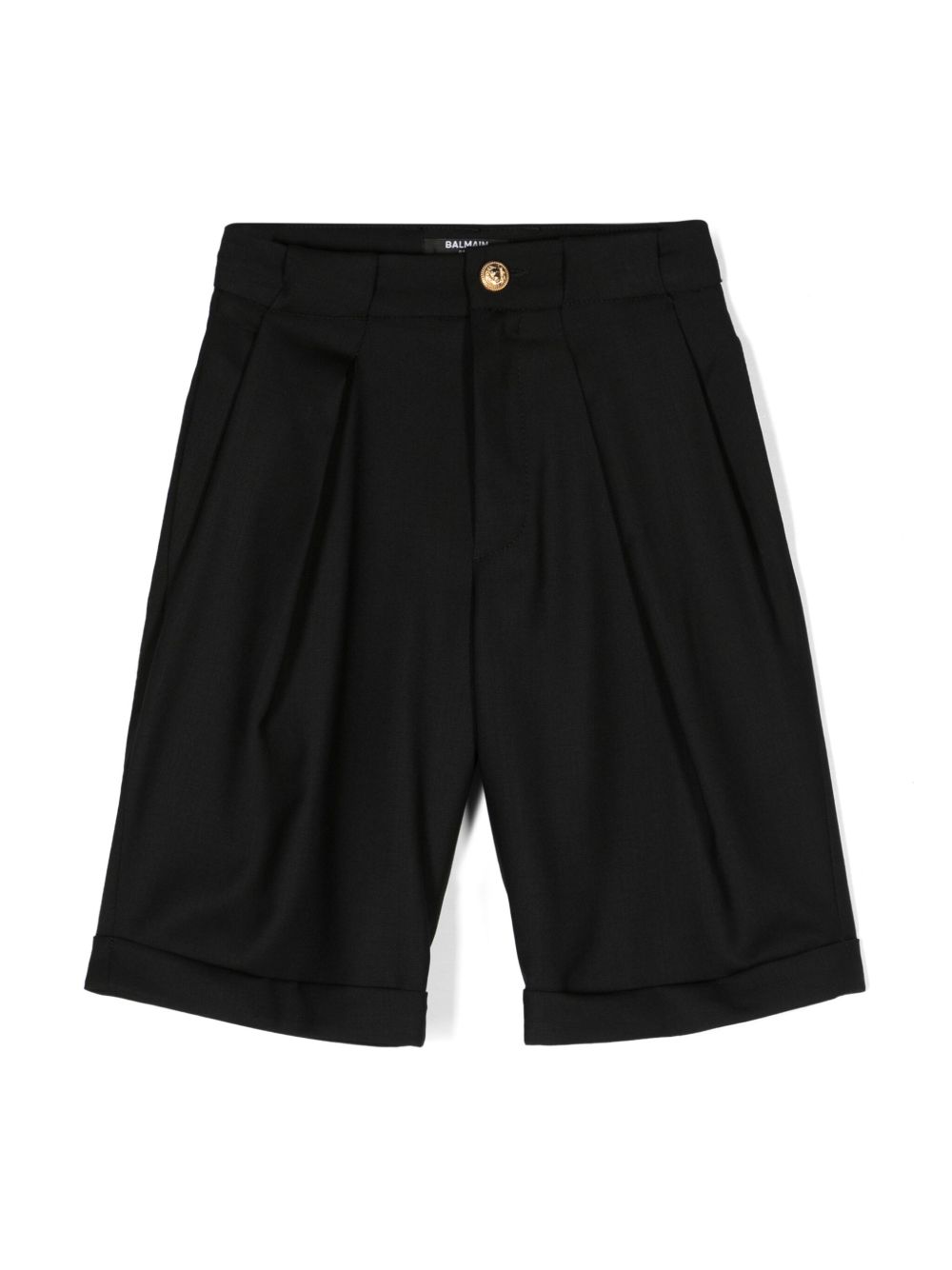 Balmain Kids 褶饰羊毛短裤 - 黑色