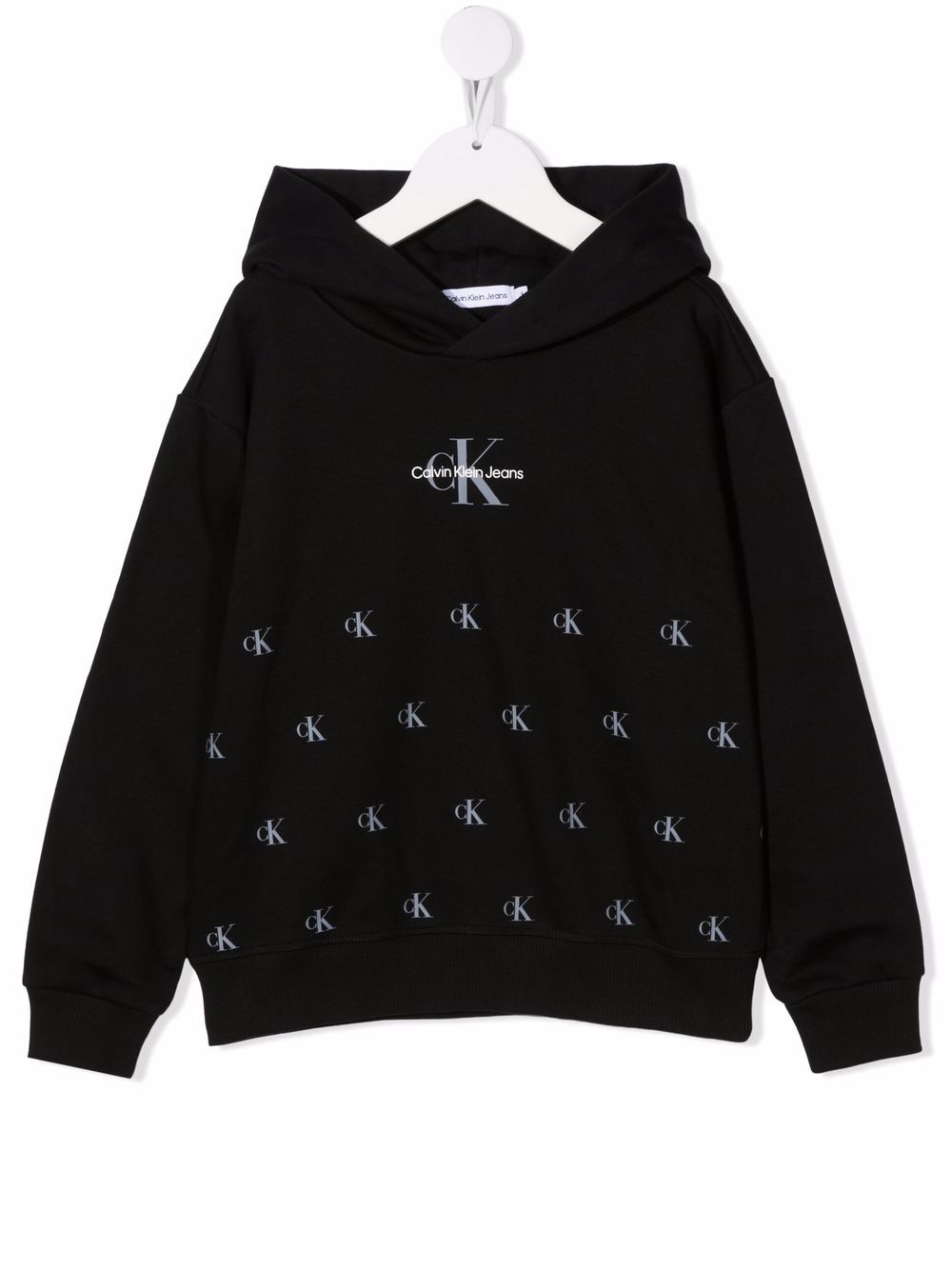 Calvin Klein Kids logo印花连帽衫 - 黑色
