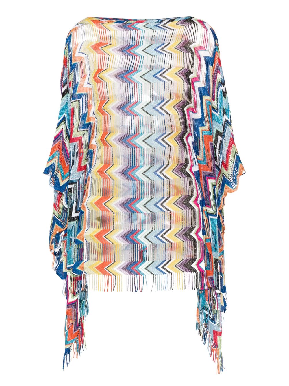 Missoni Z字形图案流苏长罩衫裙 - 蓝色