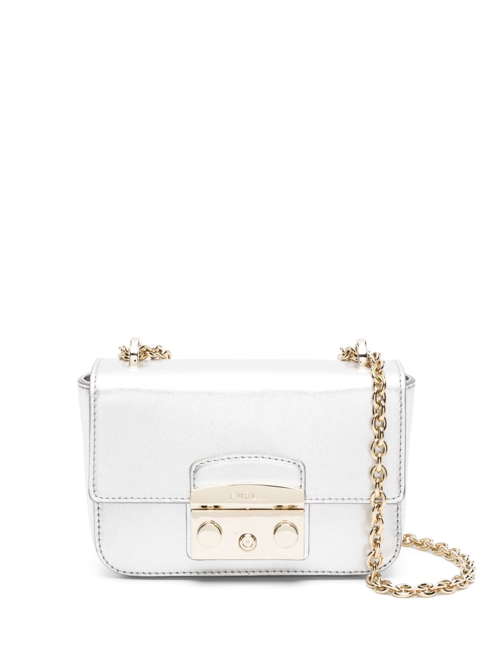 Furla Metropolis 皮质迷你单肩包 - 银色