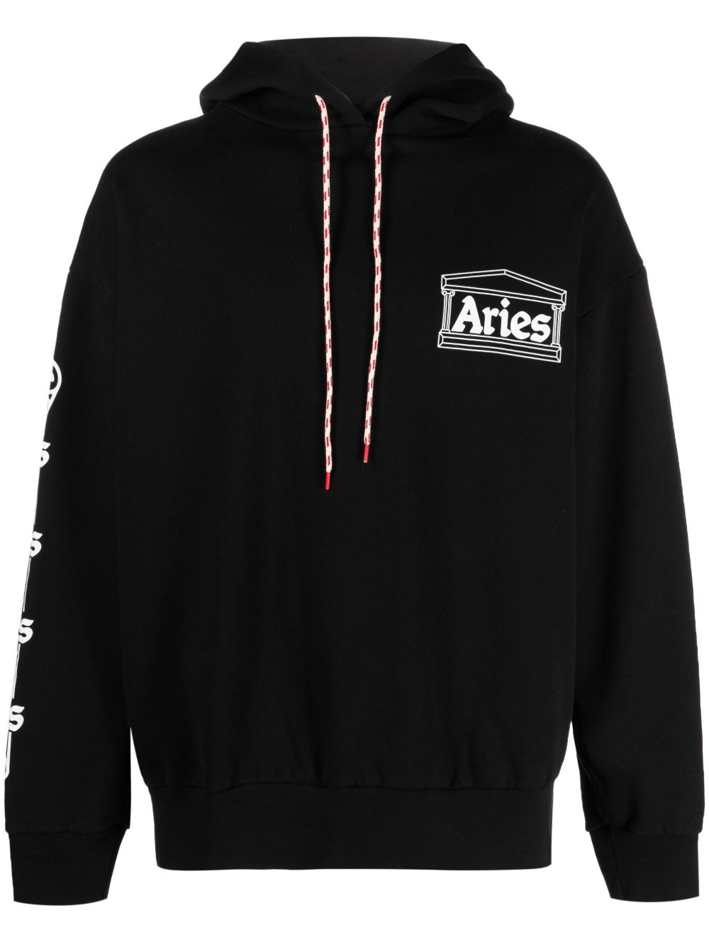 Aries logo印花棉连帽衫 - 黑色