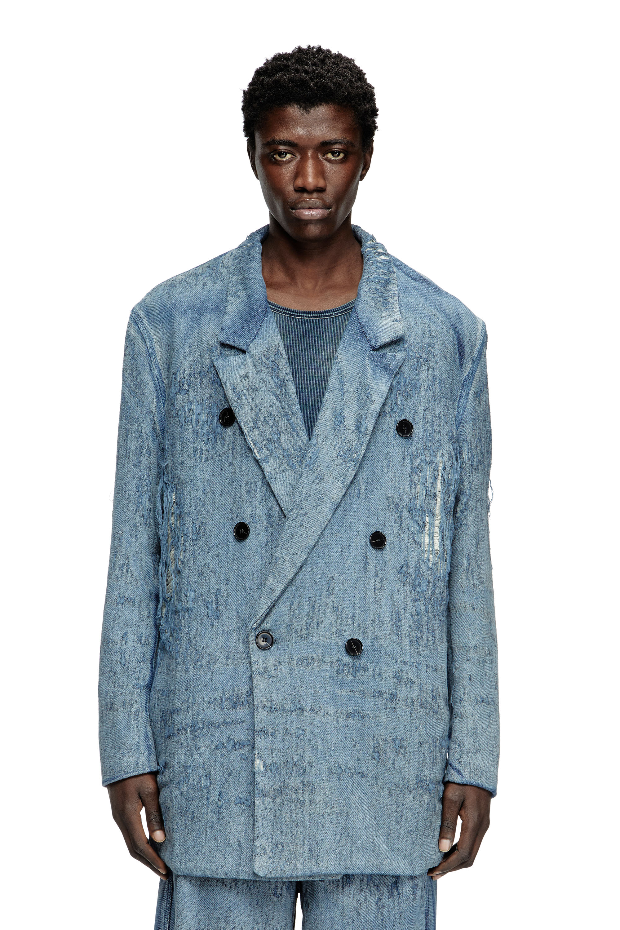 Diesel - Blazer in ultra-destroyed jacquard denim - Denim Jackets - Unisex - Blue