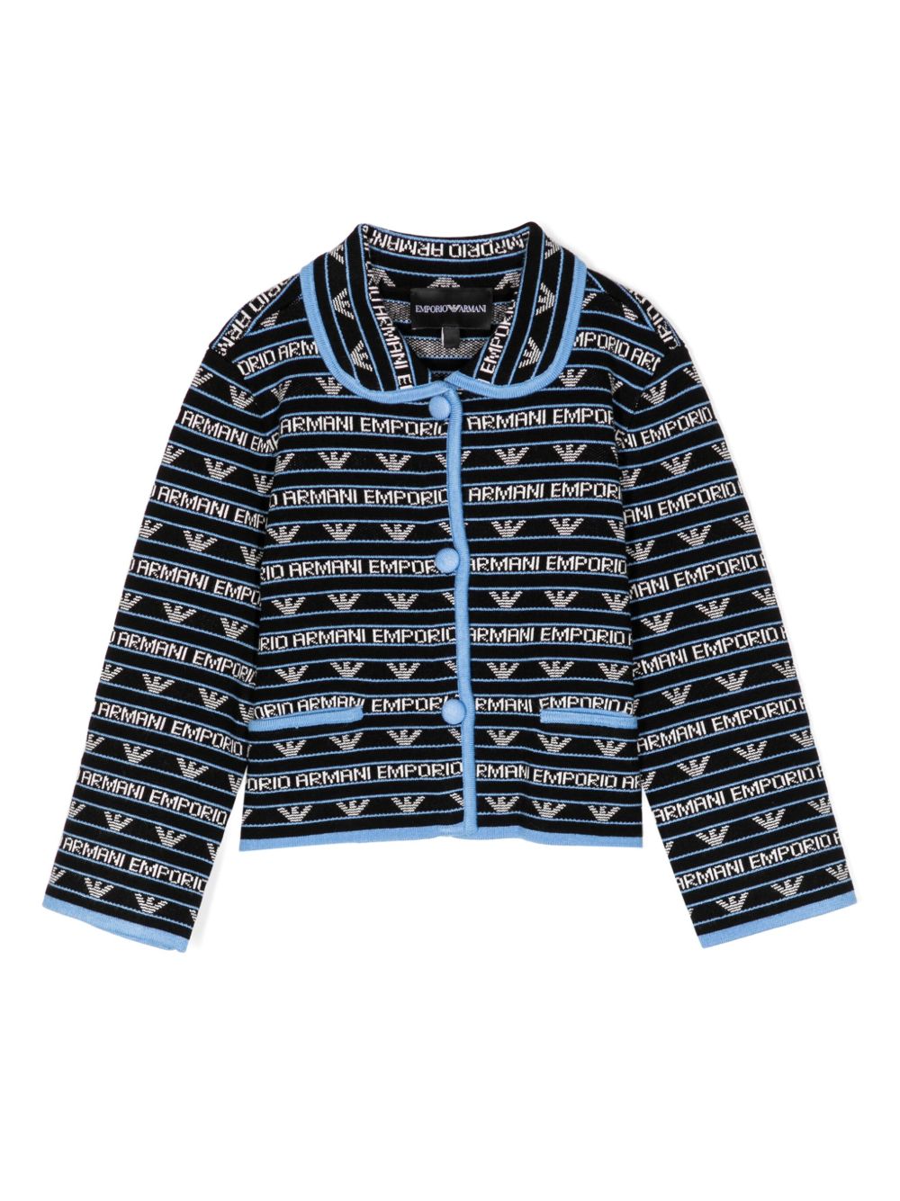Emporio Armani Kids logo提花针织夹克 - 蓝色