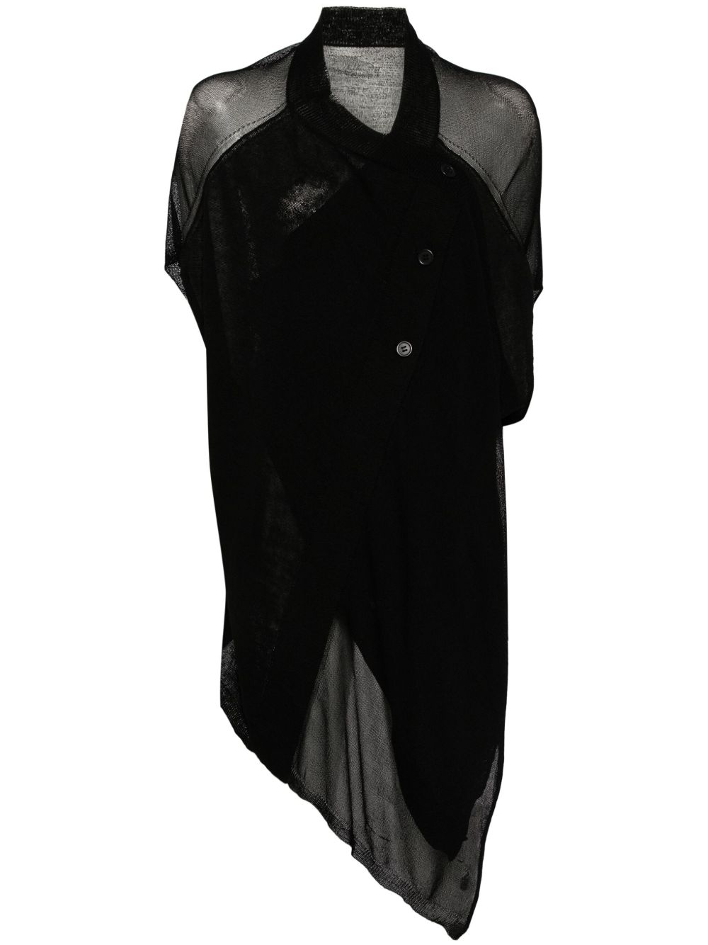 Yohji Yamamoto 不对称半透明上衣 - 黑色