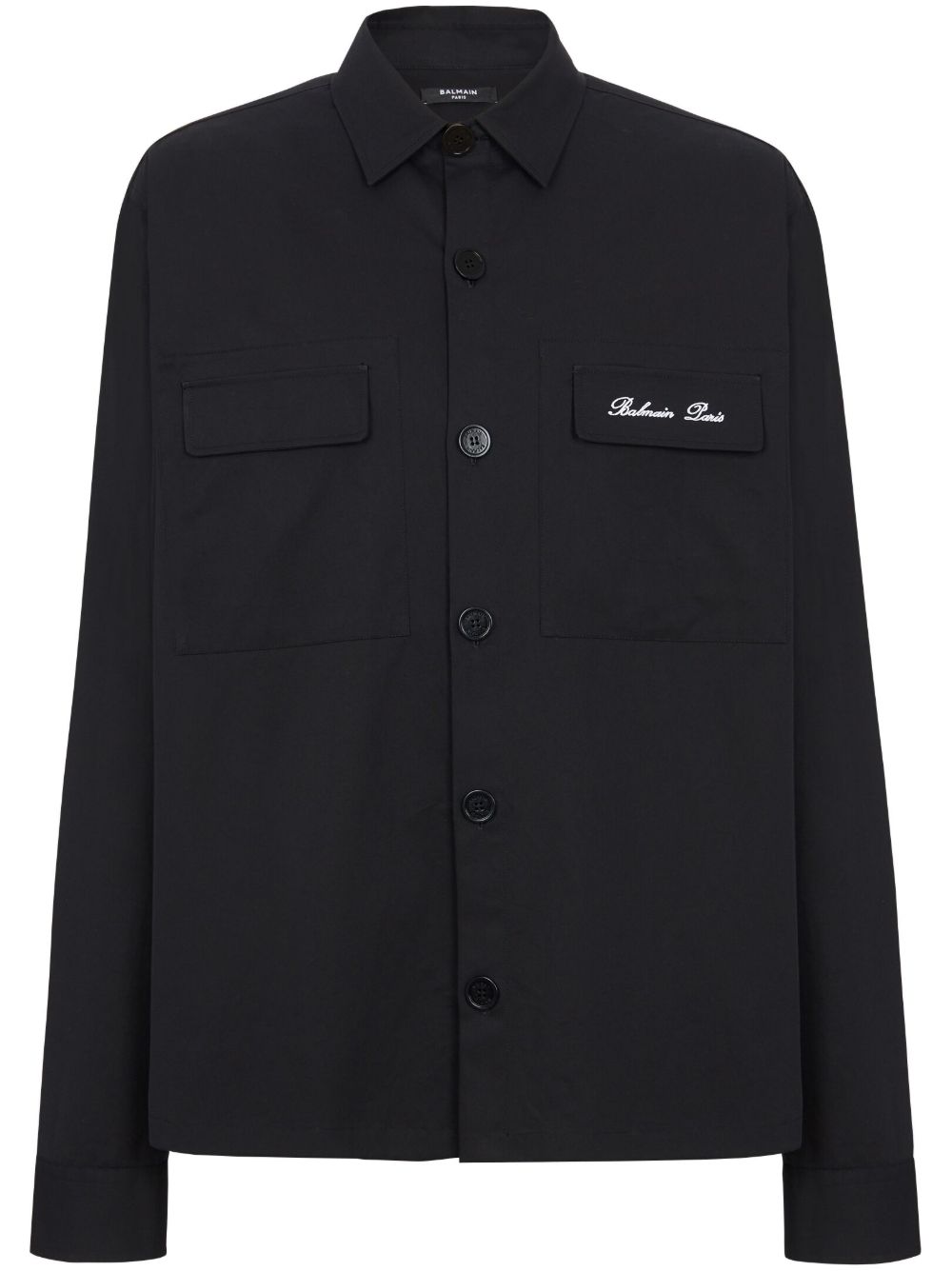 Balmain logo刺绣棉衬衫 - 黑色