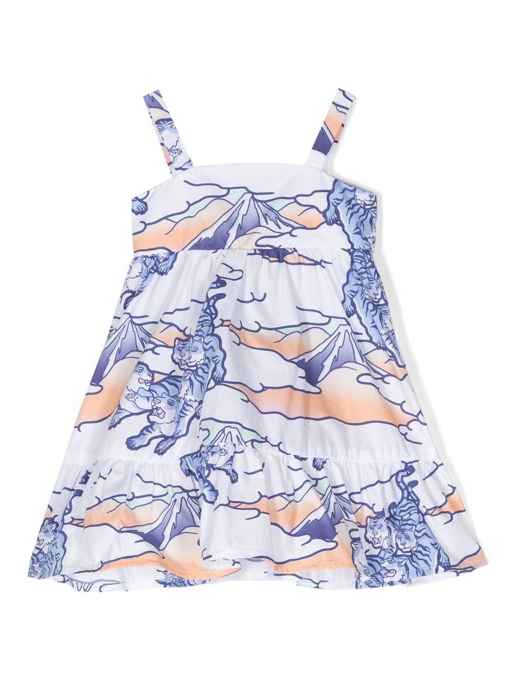 Kenzo Kids 棉图案印花连衣裙 - 白色