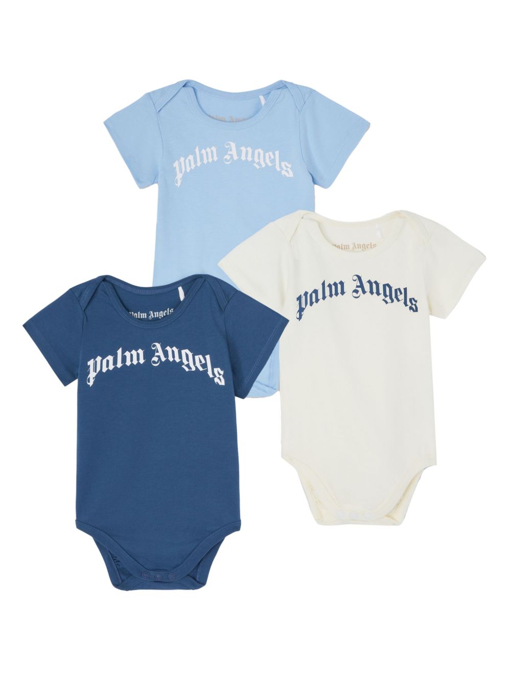 Palm Angels Kids 弧形logo连体衣（三件装） - 蓝色