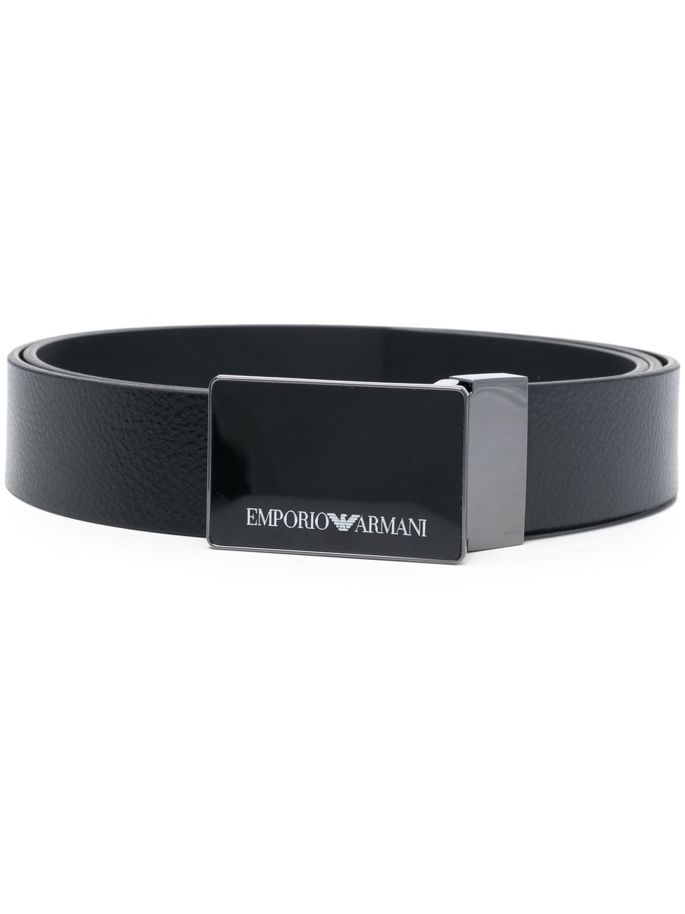 Emporio Armani logo扣环皮质腰带 - 黑色