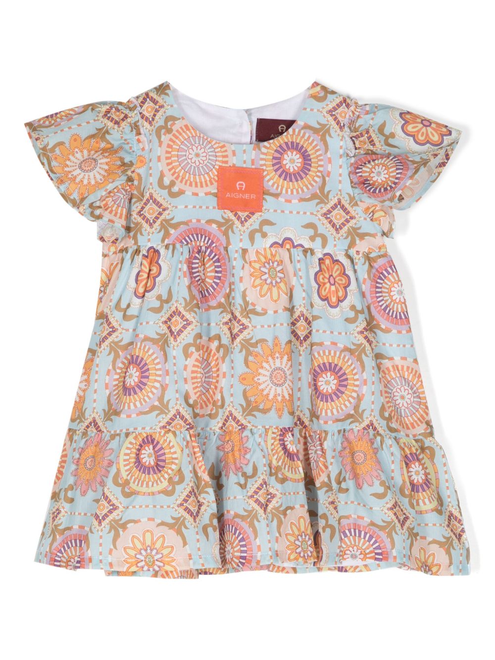 Aigner Kids 图案印花棉连衣裙 - 蓝色