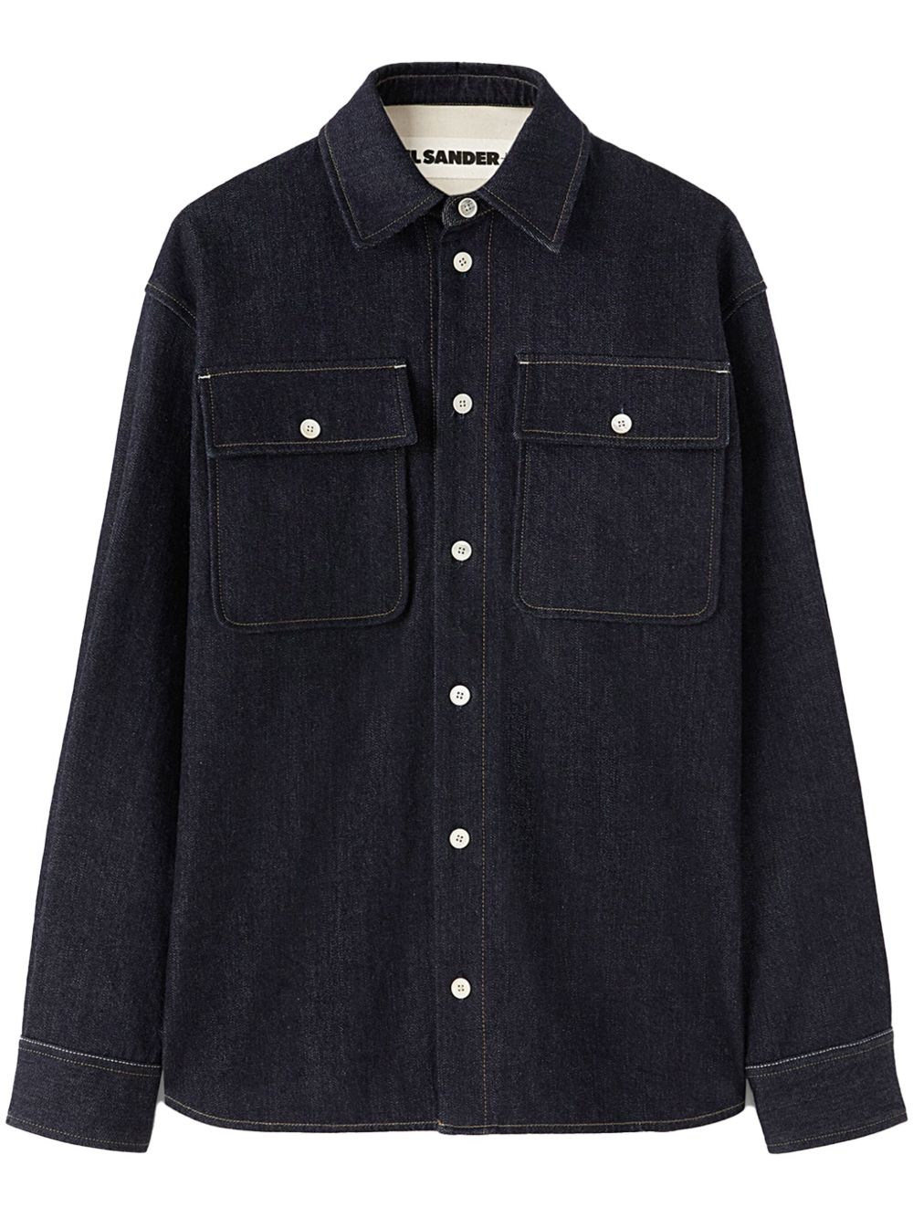 Jil Sander 装饰缝线牛仔衬衫 - 蓝色