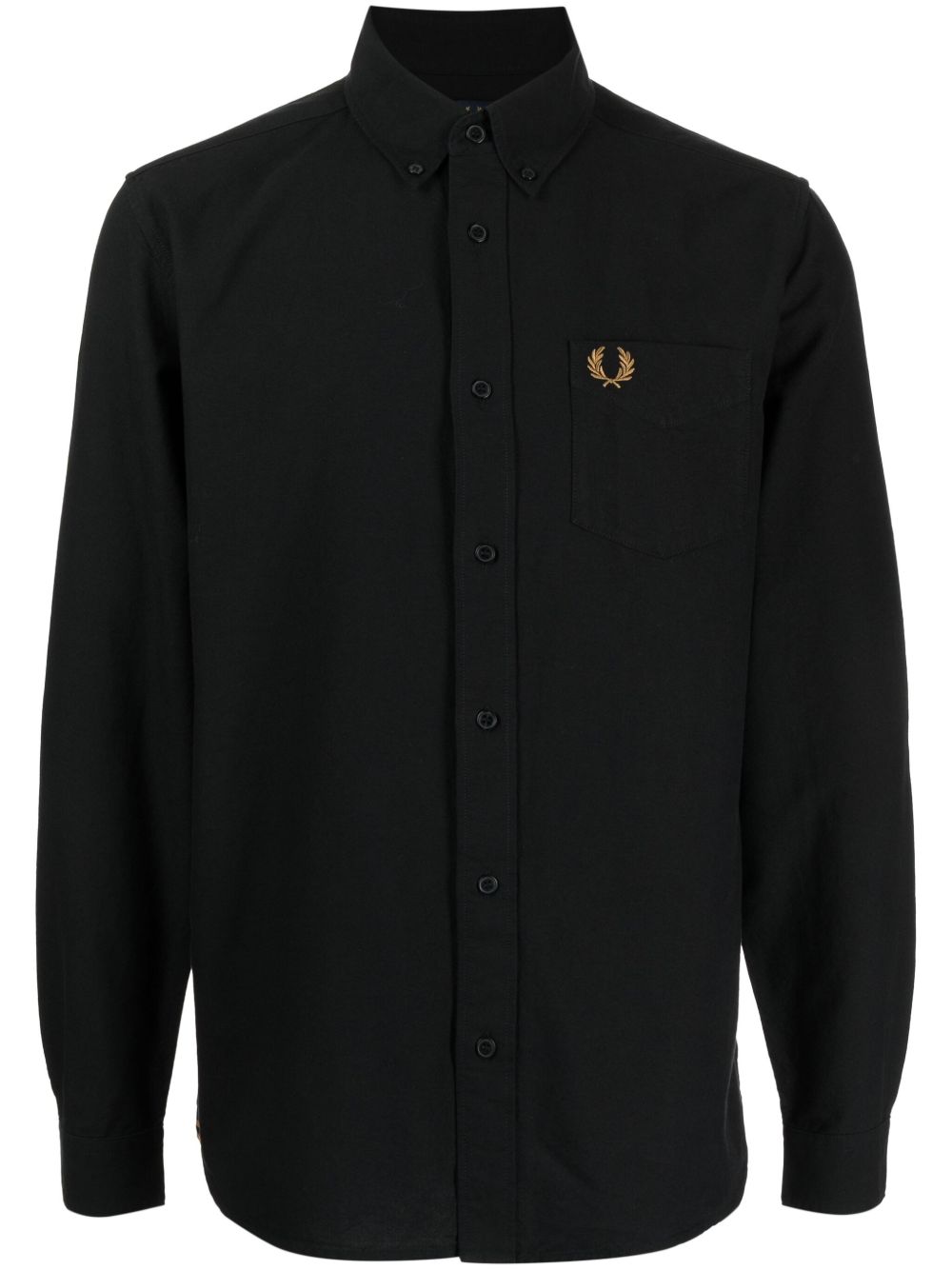 Fred Perry logo刺绣棉衬衫 - 黑色