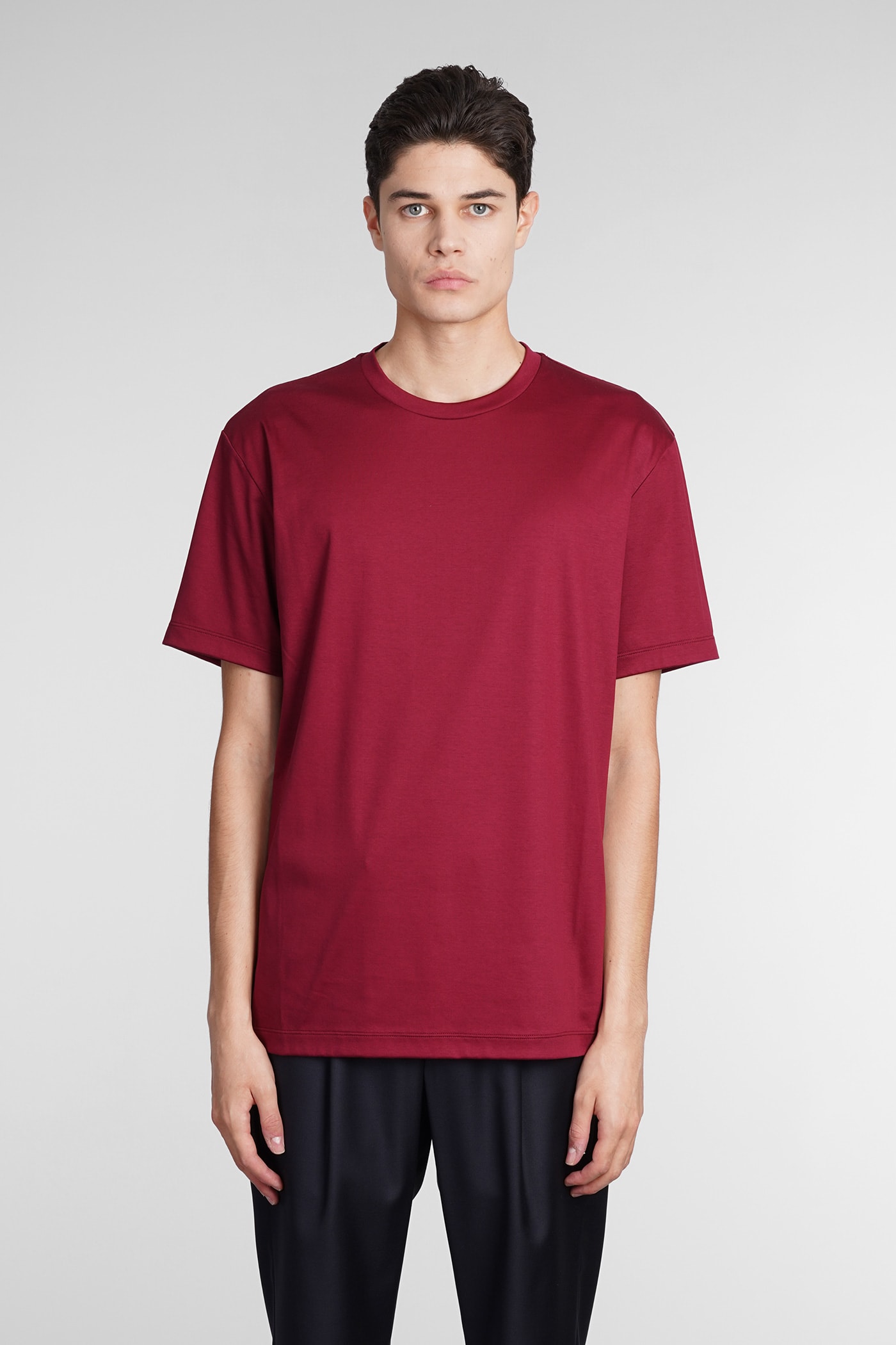 Giorgio Armani T-shirt In Bordeaux Cotton