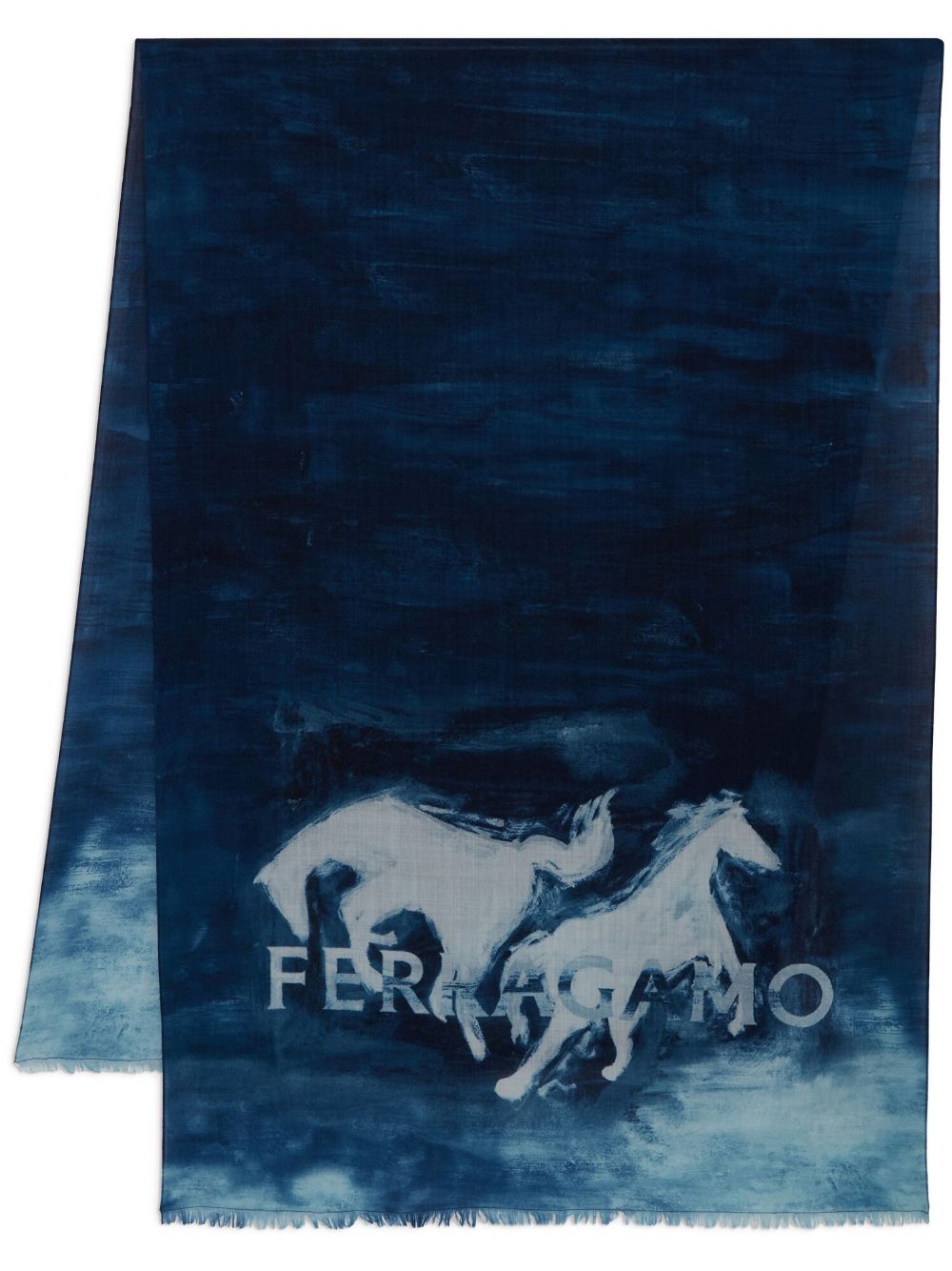 Ferragamo 骏马印花羊毛披肩 - 蓝色