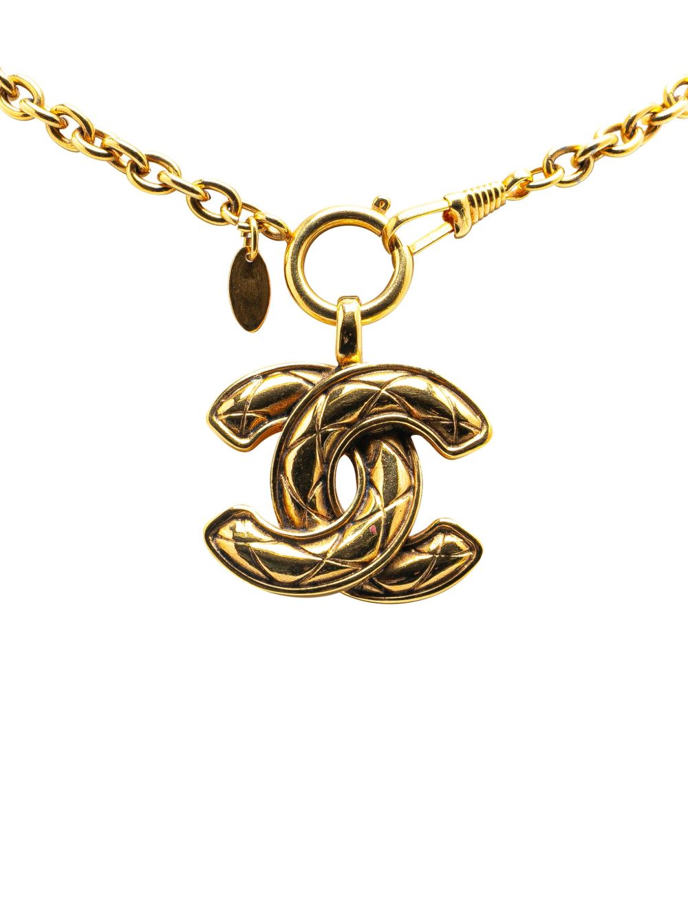 CHANEL Pre-Owned 镀金 CC Quilted 吊饰项链（1900年代典藏款） - 金色
