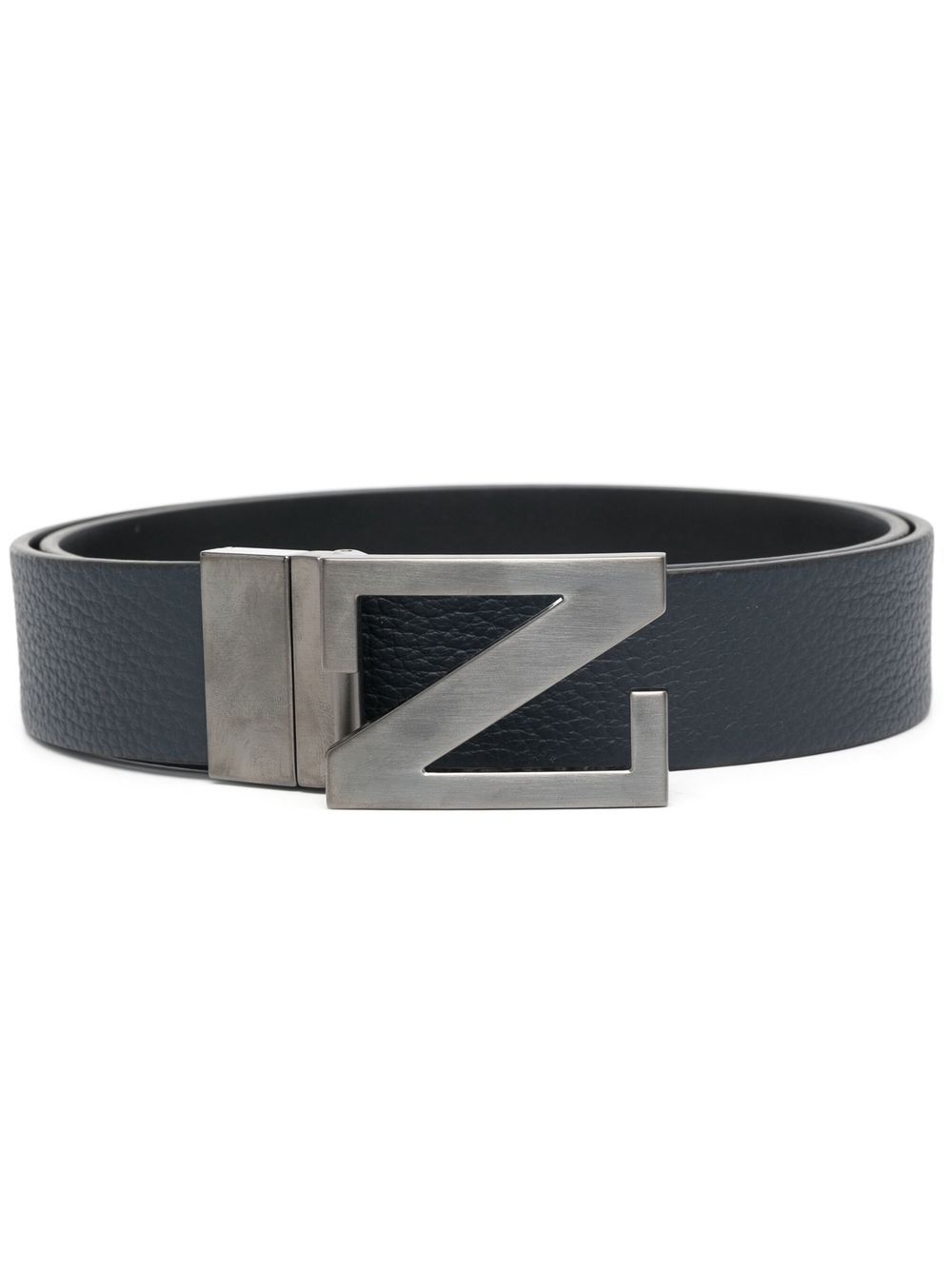 Zegna logo扣环皮质腰带 - 蓝色