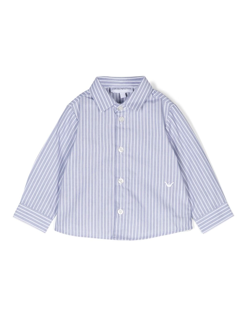 Emporio Armani Kids 条纹棉衬衫 - 蓝色