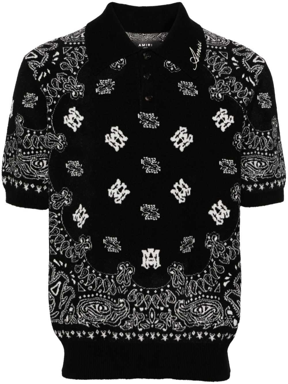 AMIRI logo头巾提花polo衫 - 黑色