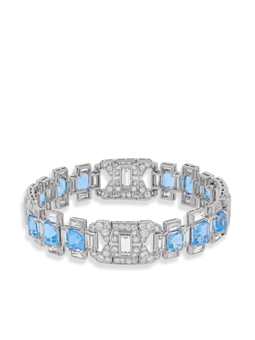 Pragnell Vintage French Art Deco 铂金海蓝宝石钻石手链 - 银色