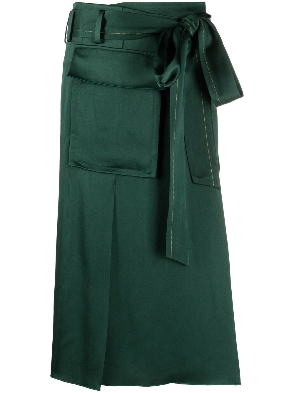 Victoria Beckham 贴袋缎面中长半身裙 - 绿色